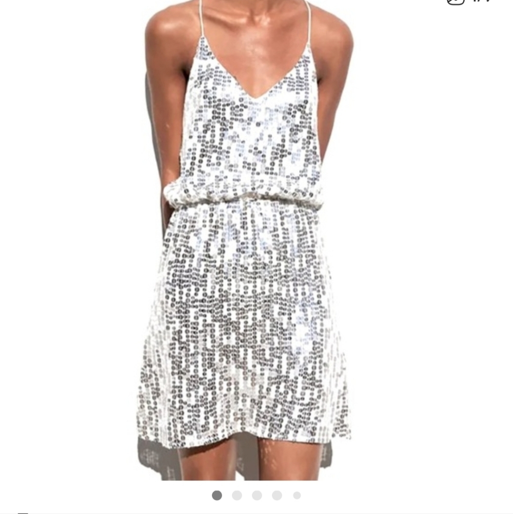 Zara White and Silver Sequin Mini Dress